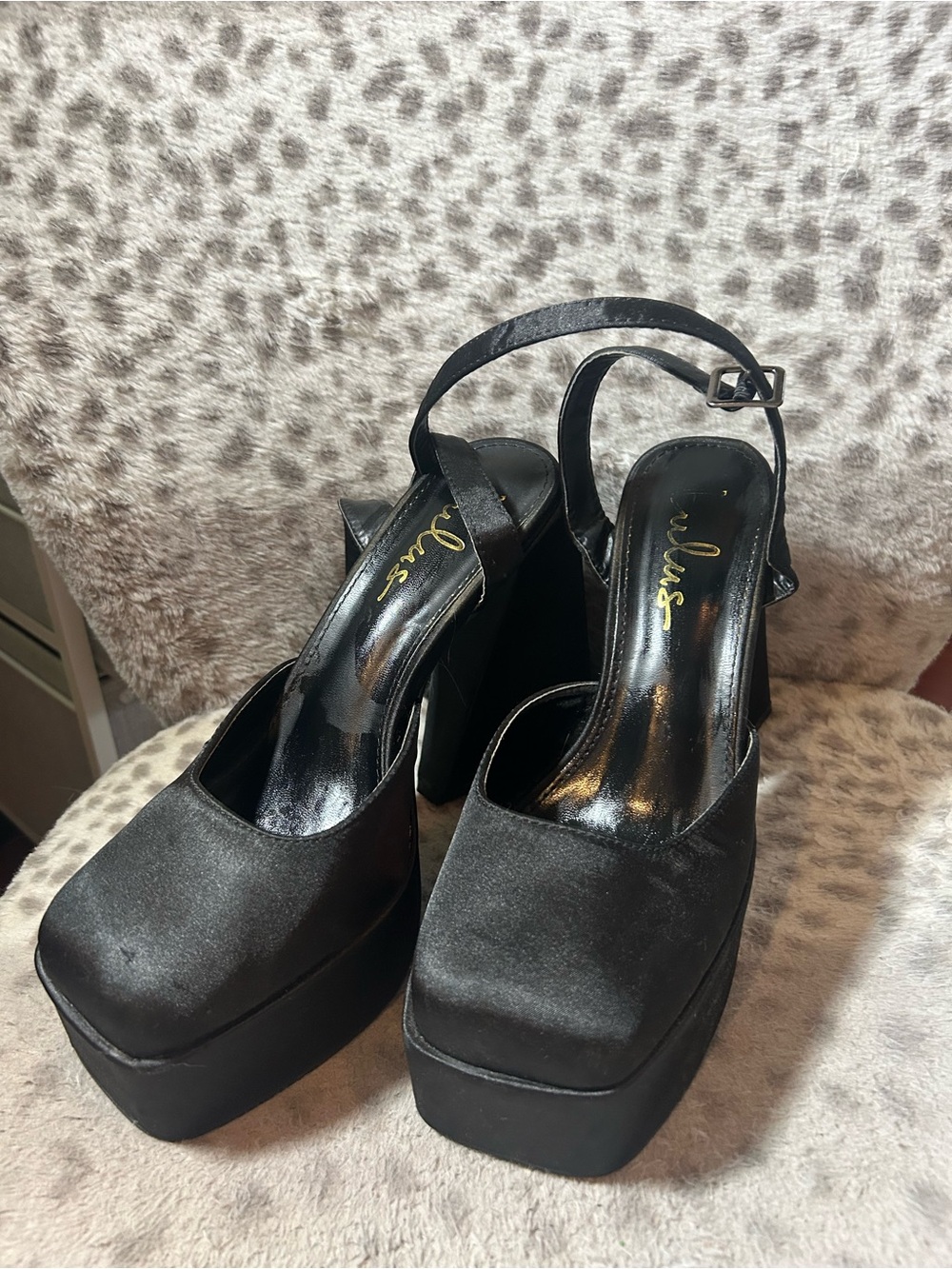 Lulu's Black Platform Slingback Heels